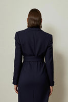 Load image into Gallery viewer, Navy Pencil Notched Lapel Ruched Midi Blazer Dress
