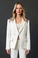 Load image into Gallery viewer, Sparkly White 2 Piece Shawl Lapel Prom Suits with Buttons