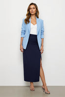 Load image into Gallery viewer, Navy Blue 2 Piece Notched Lapel Pencil Midi Business Suits with Slit