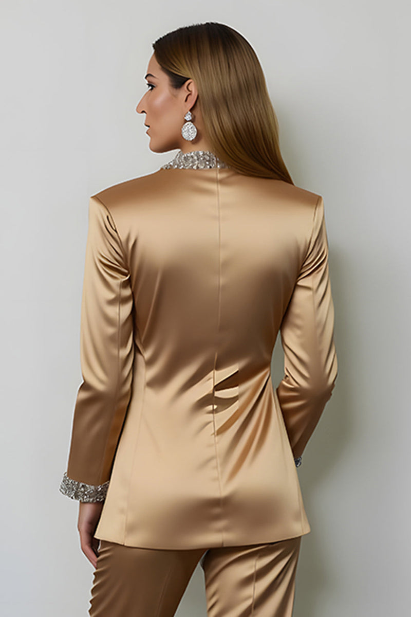 Load image into Gallery viewer, 2 Piece Sparkly Dark Golden Peak Lapel Women Prom Suits