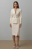 Load image into Gallery viewer, 2 Piece Ivory Notched Lapel Pencil Midi Business Suits with Slit
