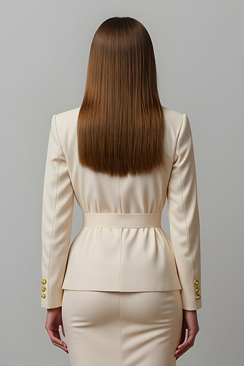 Load image into Gallery viewer, 2 Piece Ivory Notched Lapel Pencil Midi Business Suits with Slit