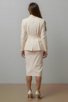 Load image into Gallery viewer, 2 Piece Ivory Notched Lapel Pencil Midi Business Suits with Sash