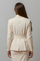 Load image into Gallery viewer, 2 Piece Ivory Notched Lapel Pencil Midi Business Suits with Sash
