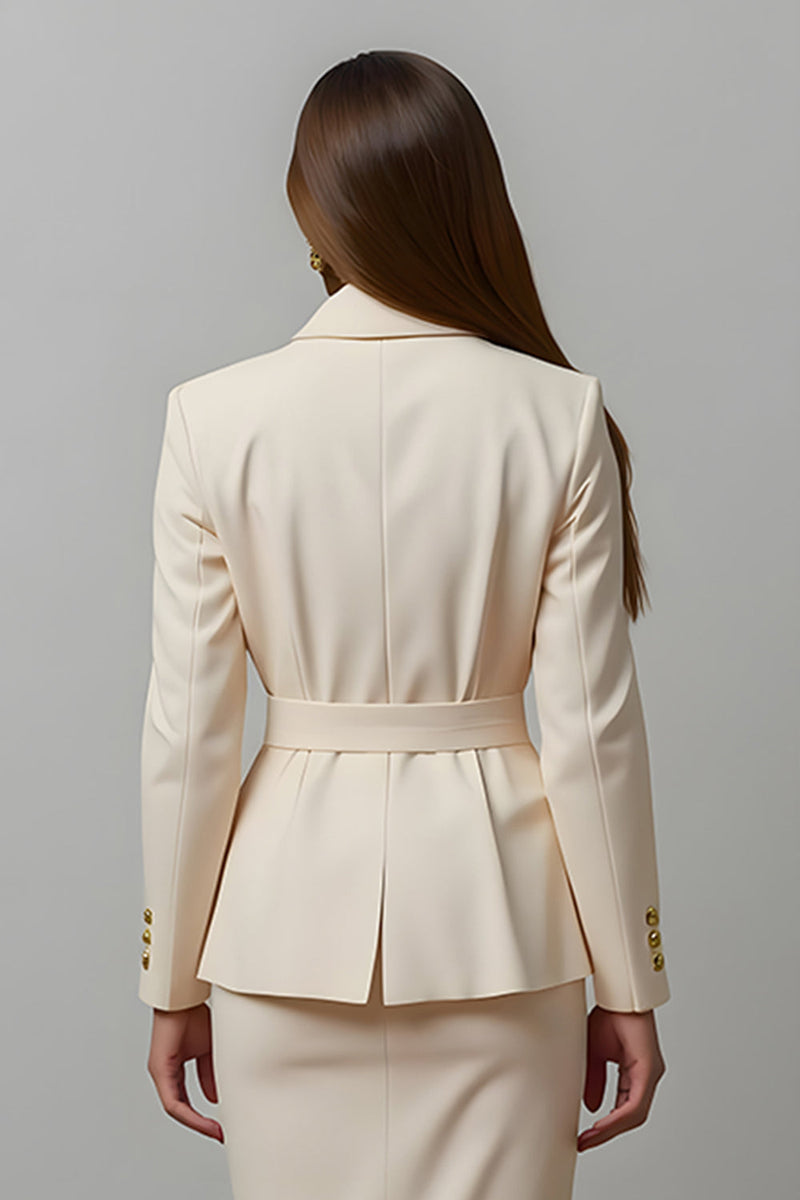 Load image into Gallery viewer, 2 Piece Ivory Notched Lapel Pencil Midi Business Suits with Sash