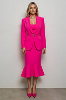 Load image into Gallery viewer, Fuchsia 2 Piece Mermaid Peak Lapel Midi Women Prom Suits with Belts