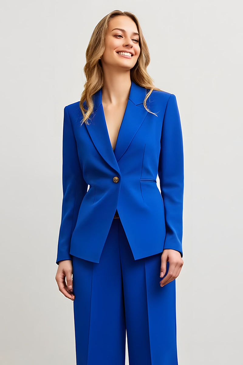 Load image into Gallery viewer, 2 Piece Satin Royal Blue Notched Lapel One Button Women Prom Suits