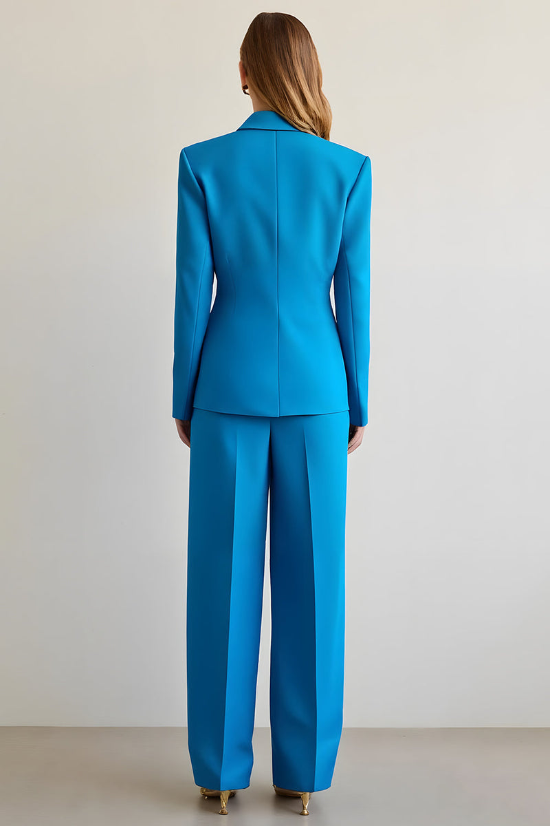 Load image into Gallery viewer, Blue 2 Piece Satin Notched Lapel Single Breasted Women Prom Suits