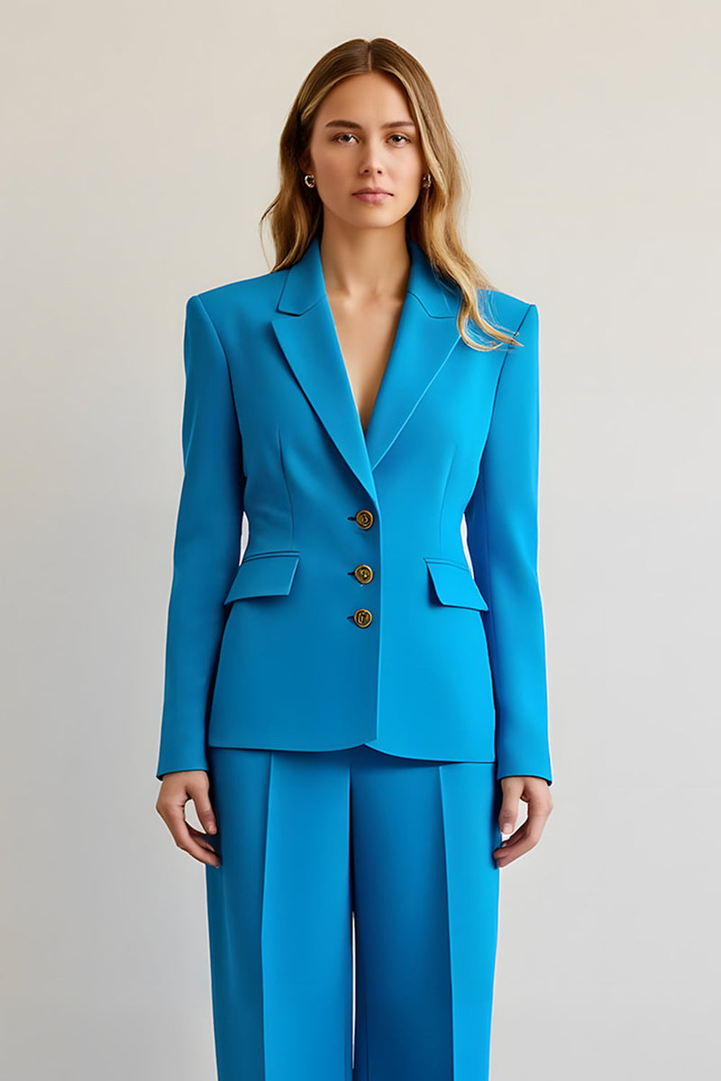 Load image into Gallery viewer, Blue 2 Piece Satin Notched Lapel Single Breasted Women Prom Suits