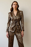 Load image into Gallery viewer, 2 Piece Gold Black Satin Leopard Women Prom Suits with Sash