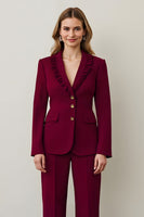 Load image into Gallery viewer, Burgundy Satin Shawl Lapel 2 Piece Women Prom Suits with Ruffles