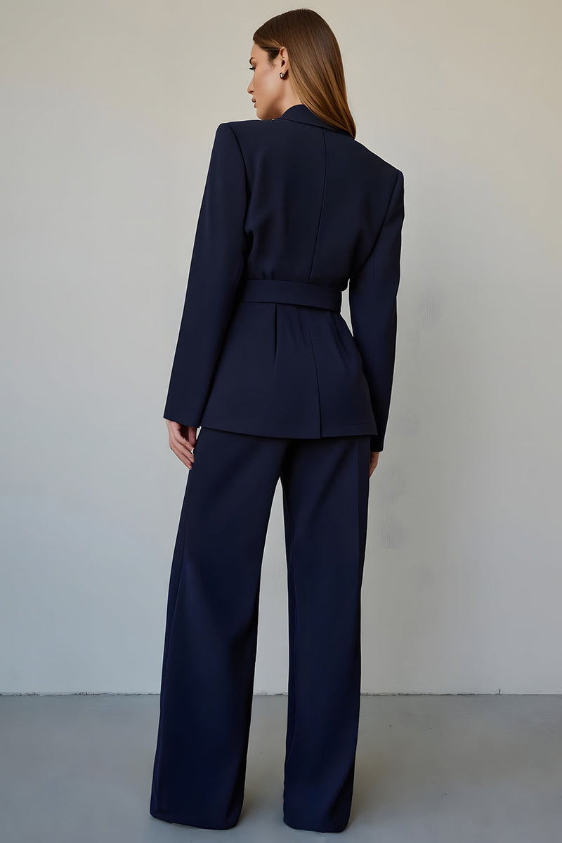 Load image into Gallery viewer, 2 Piece Navy Satin Single Breasted Long Sleeves Business Suits