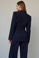 Load image into Gallery viewer, 2 Piece Navy Satin Single Breasted Long Sleeves Business Suits