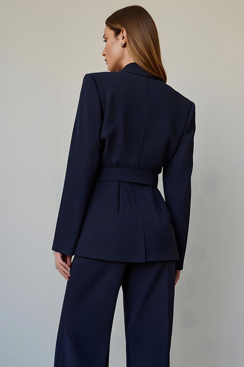 Load image into Gallery viewer, 2 Piece Navy Satin Single Breasted Long Sleeves Business Suits