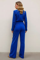 Load image into Gallery viewer, 2 Piece Satin Royal Blue Asymmetrical Neck Business Suits with Pockets