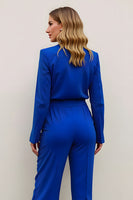 Load image into Gallery viewer, 2 Piece Satin Royal Blue Asymmetrical Neck Business Suits with Pockets