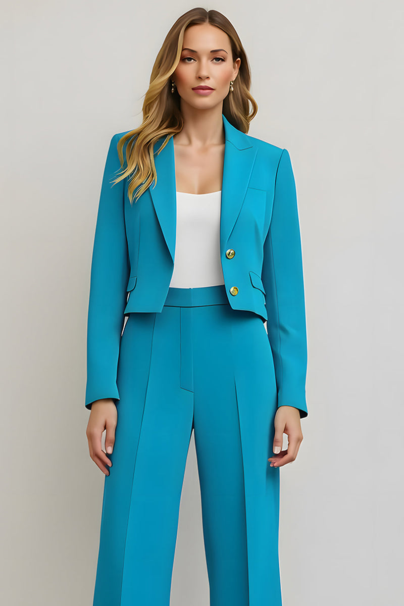 Load image into Gallery viewer, Blue 2 Piece Satin Peak Lapel Single Breasted Women Prom Suits
