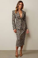 Load image into Gallery viewer, Coffee 2 Piece Pencil Satin Leopard Midi Women Prom Suits