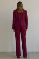Load image into Gallery viewer, Burgundy 2 Piece Satin Ruffled Women Prom Suits with Pockets