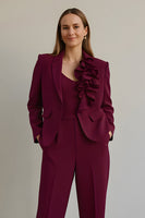 Load image into Gallery viewer, Burgundy 2 Piece Satin Ruffled Women Prom Suits with Pockets