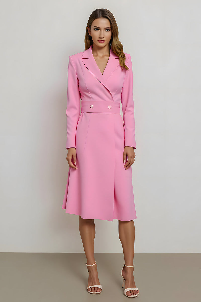 Load image into Gallery viewer, Pink Pencil Satin Notched Lapel Midi Blazer Dress with Belt