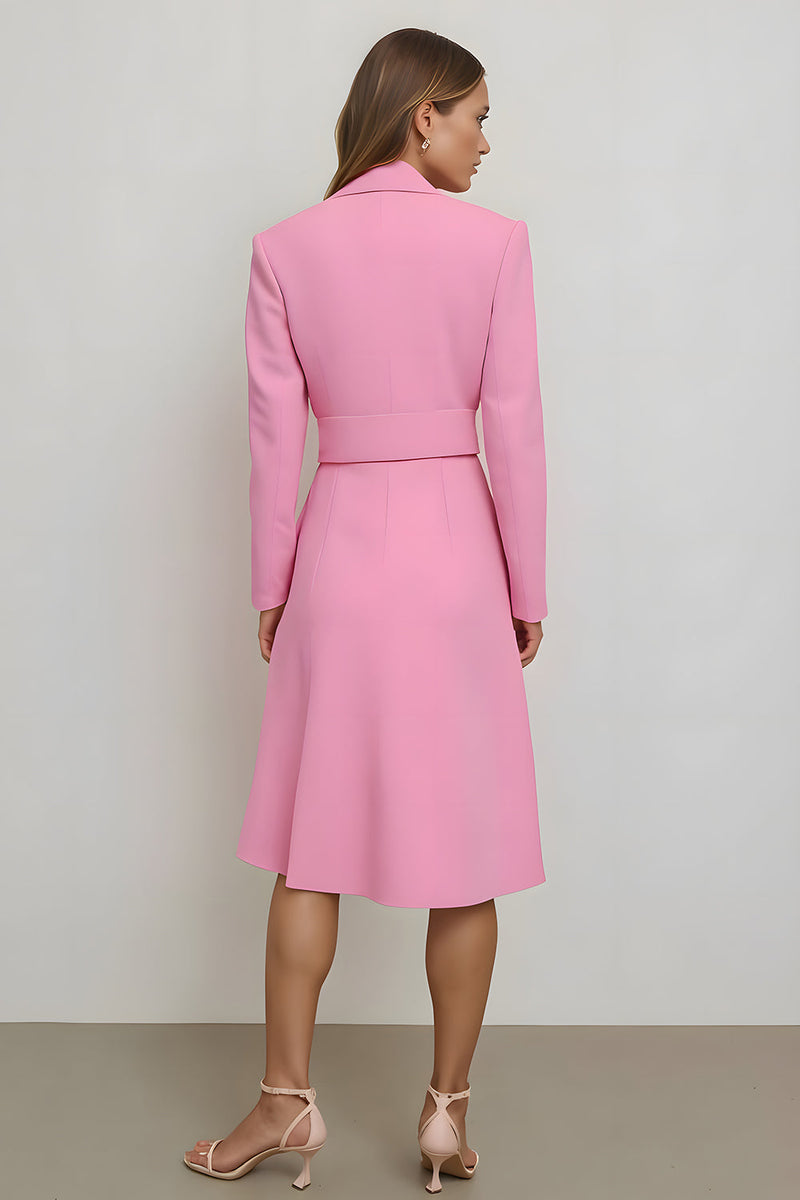 Load image into Gallery viewer, Pink Pencil Satin Notched Lapel Midi Blazer Dress with Belt