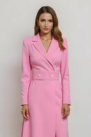 Load image into Gallery viewer, Pink Pencil Satin Notched Lapel Midi Blazer Dress with Belt