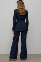 Load image into Gallery viewer, Navy 2 Piece Satin Notched Lapel One Button Women Prom Suits