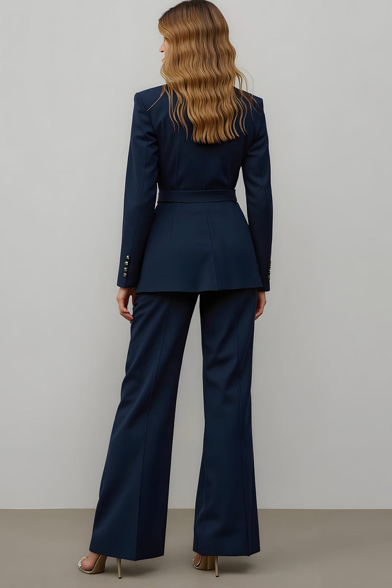 Load image into Gallery viewer, Navy 2 Piece Satin Notched Lapel One Button Women Prom Suits