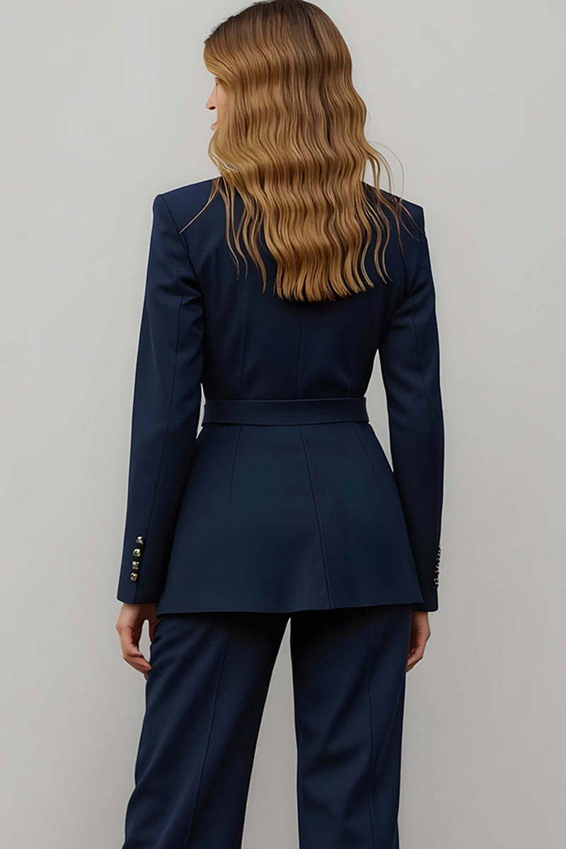 Load image into Gallery viewer, Navy 2 Piece Satin Notched Lapel One Button Women Prom Suits