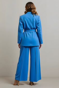 2 Piece Blue Notched Lapel Women Prom Suits with Belts