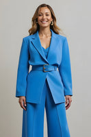 Load image into Gallery viewer, 2 Piece Blue Notched Lapel Women Prom Suits with Belts