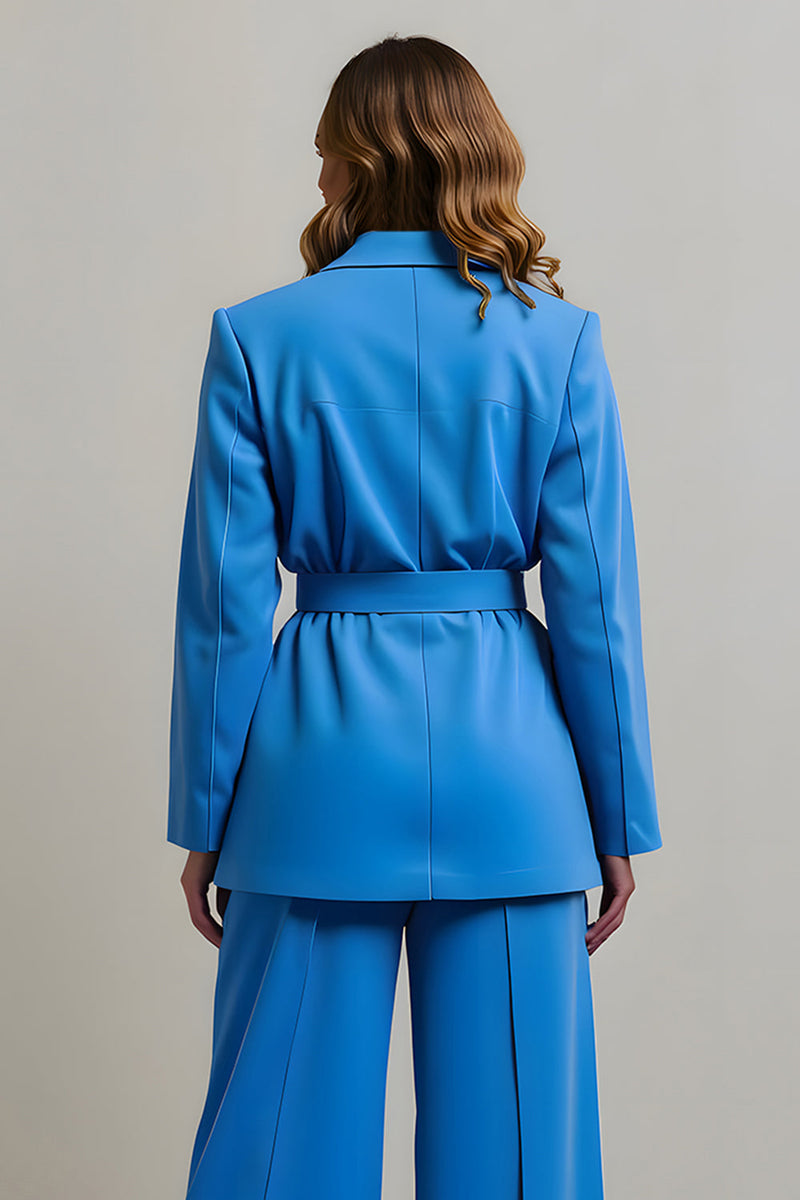 Load image into Gallery viewer, 2 Piece Blue Notched Lapel Women Prom Suits with Belts