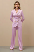 Load image into Gallery viewer, Pink 2 Piece Satin Double Breasted Notched Lapel Women Prom Suits