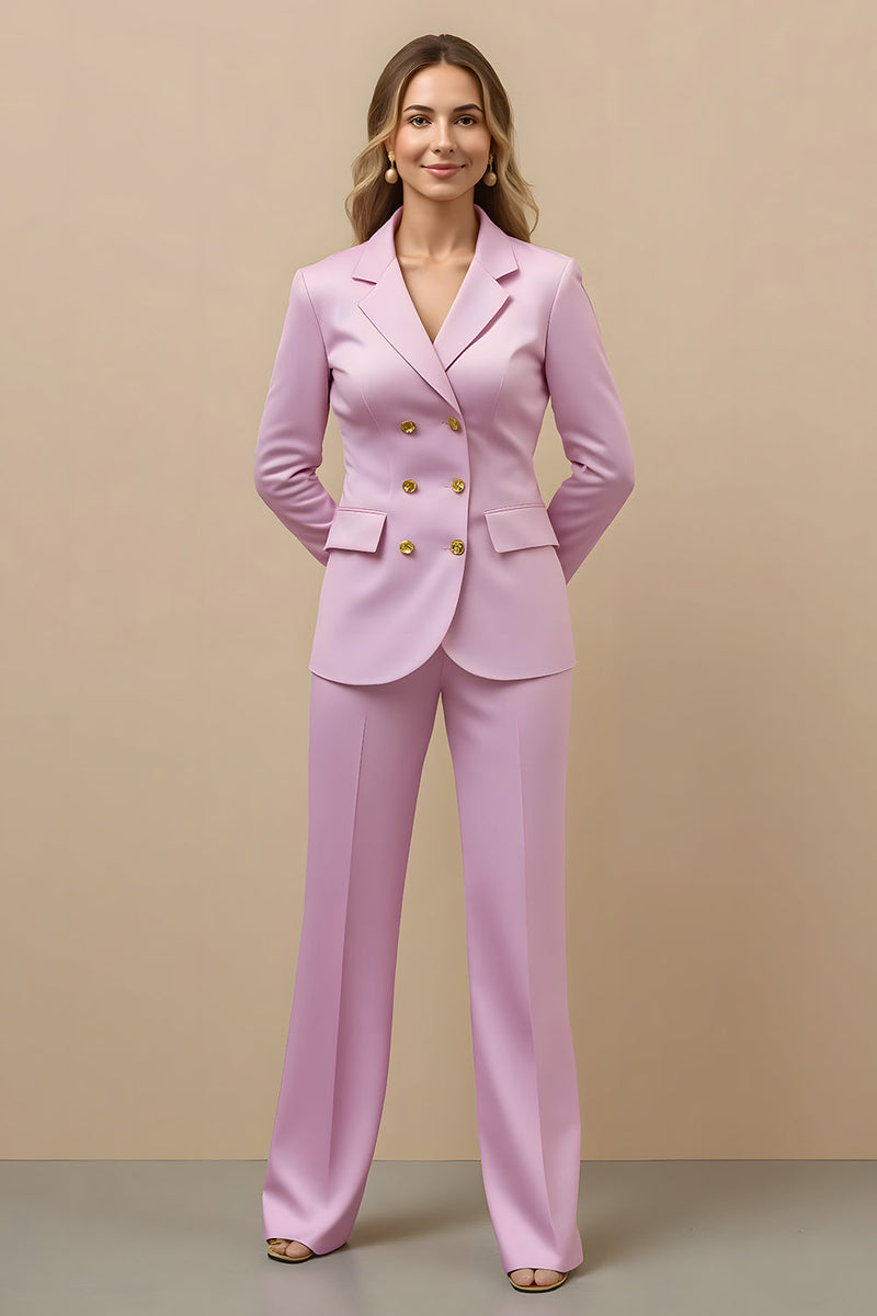 Load image into Gallery viewer, Pink 2 Piece Satin Double Breasted Notched Lapel Women Prom Suits