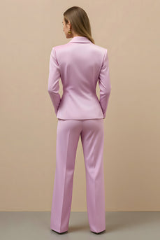 Pink 2 Piece Satin Double Breasted Notched Lapel Women Prom Suits
