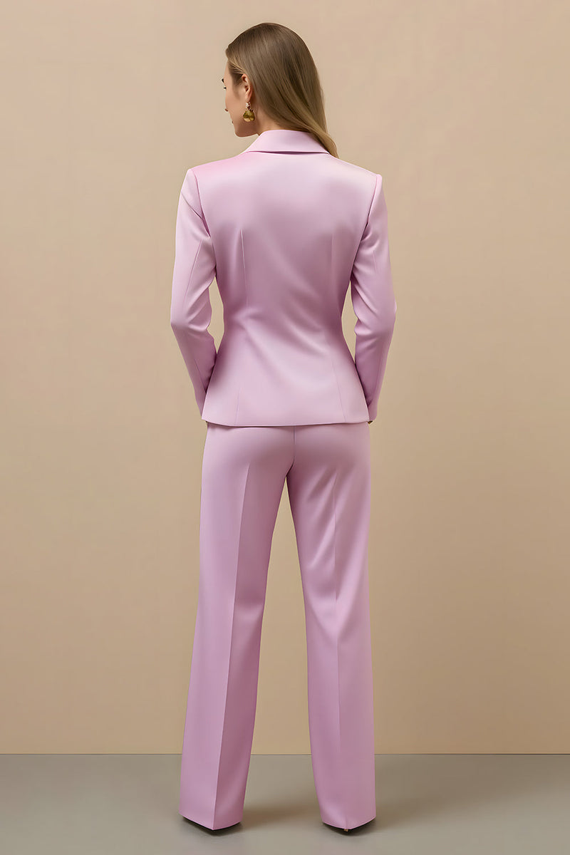 Load image into Gallery viewer, Pink 2 Piece Satin Double Breasted Notched Lapel Women Prom Suits