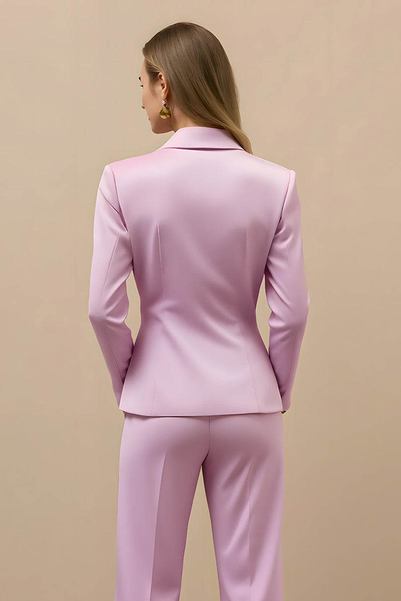 Load image into Gallery viewer, Pink 2 Piece Satin Double Breasted Notched Lapel Women Prom Suits