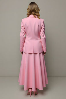 2 Piece Pink A Line Satin Peak Lapel One Button Women Prom Suits