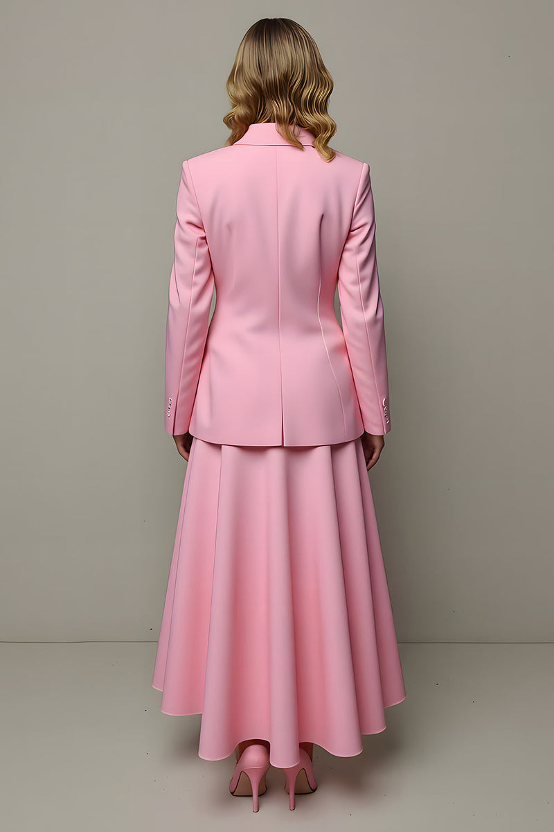 Load image into Gallery viewer, 2 Piece Pink A Line Satin Peak Lapel One Button Women Prom Suits