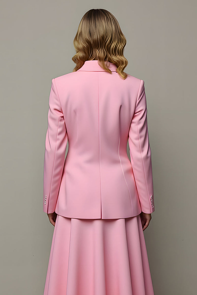 Load image into Gallery viewer, 2 Piece Pink A Line Satin Peak Lapel One Button Women Prom Suits
