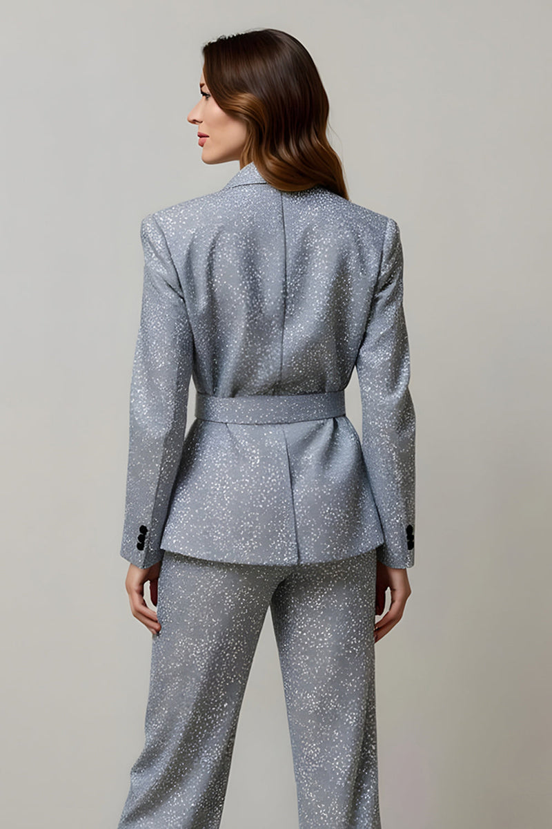 Load image into Gallery viewer, 2 Piece Sparkly Grey Sequins Women Prom Suits with Pockets