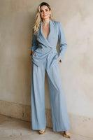 Load image into Gallery viewer, 2 Piece Grey Blue Satin Notched Lapel Women Prom Suits with Pockets