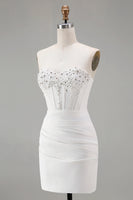 Load image into Gallery viewer, Sparkly White Strapless Tight Short Corset Homecoming Dress with Beading