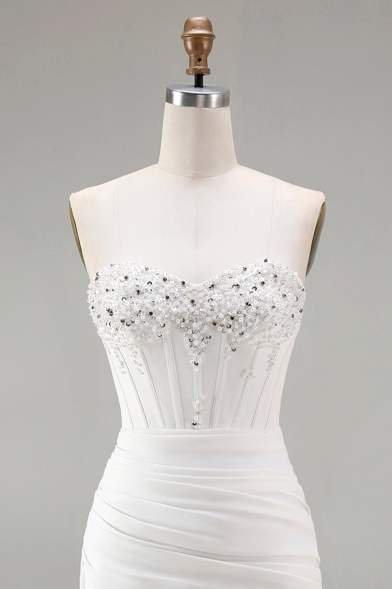 Load image into Gallery viewer, Sparkly White Strapless Tight Short Corset Homecoming Dress with Beading