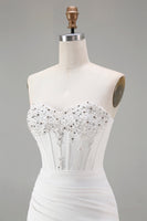 Load image into Gallery viewer, Sparkly White Strapless Tight Short Corset Homecoming Dress with Beading