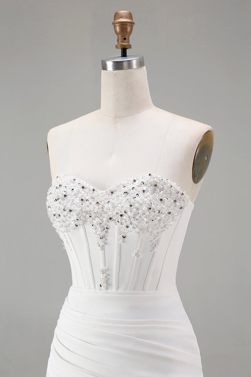 Load image into Gallery viewer, Sparkly White Strapless Tight Short Corset Homecoming Dress with Beading