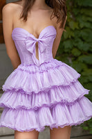 Load image into Gallery viewer, Lilac A-Line Tiered Sweetheart Short Corset Homecoming Dress with Bow