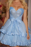 Load image into Gallery viewer, Blue A-Line Ruffled Sweetheart Short Corset Homecoming Dress with Bow