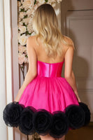Load image into Gallery viewer, Fuchsia Satin A Line Halter Short Corset  Homecoming Dress with Ruffles